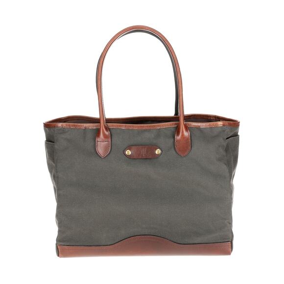 Tom Beckbe Waxed Canvas Tote Bark Green Brown Leather NEW $250 Sporting Outdoor - Picture 1 of 9